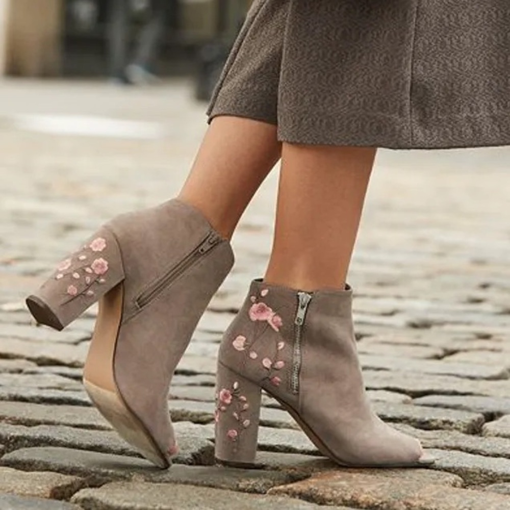Gray candies peep open toe block heel Booties